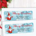 Blue and Red Cute Gnome Christmas Address Return Address Label<br><div class="desc">These unique personalised return address labels with Merry Christmas saying feature a cute gnome in red apparel and a template text to customise with your address. This design is on a snowy blue background.</div>