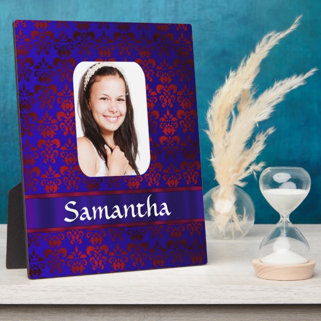 Blue and red damask photo template plaque (Side)