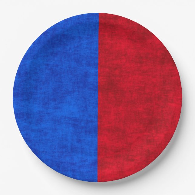 Blue and Red Distressed Two-Tone Pattern Paper Plate (Front)