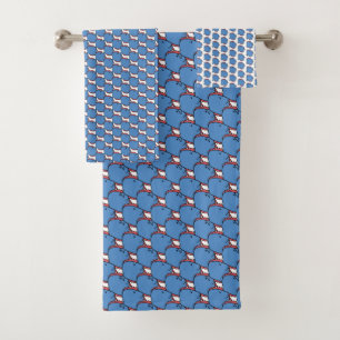 Blue and red Fish  Bath Towel Set