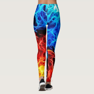 Blue and red flames, electric, electrified pattern leggings