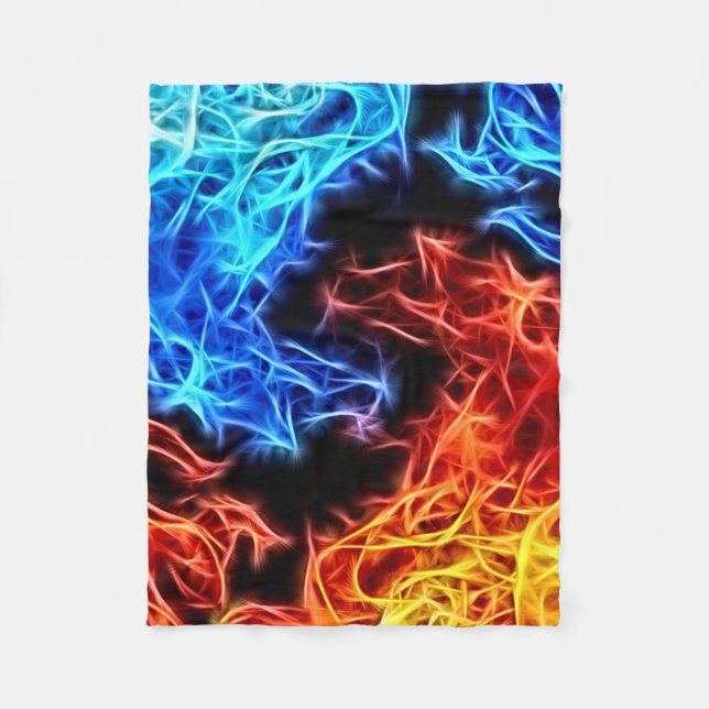 Blue and Red flames energetic pattern fleece throw (Front)