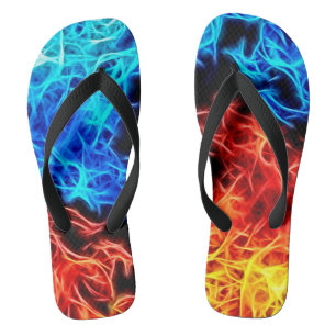 Blue and Red flames energetic pattern flip flops