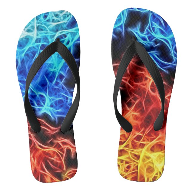 Blue and Red flames energetic pattern flip flops (Footbed)