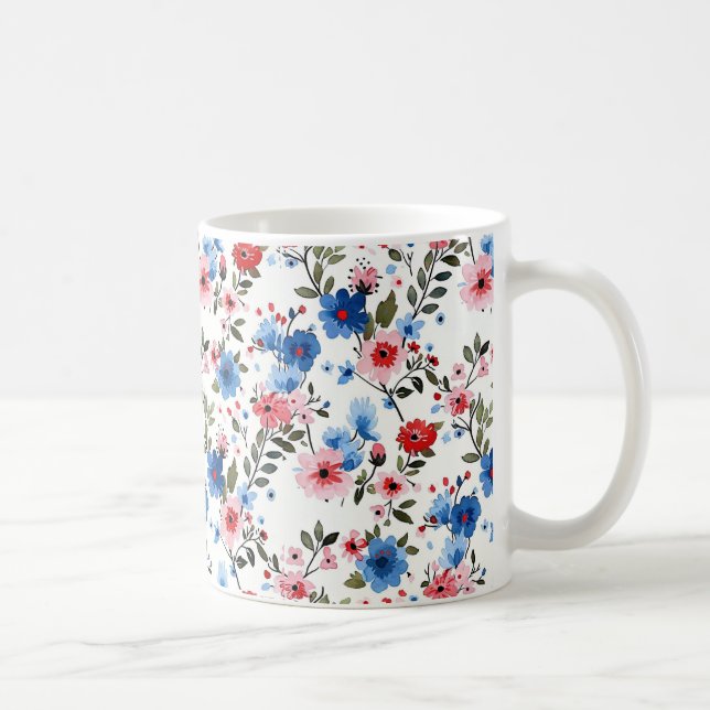 Blue and Red Floral  Coffee Mug (Right)