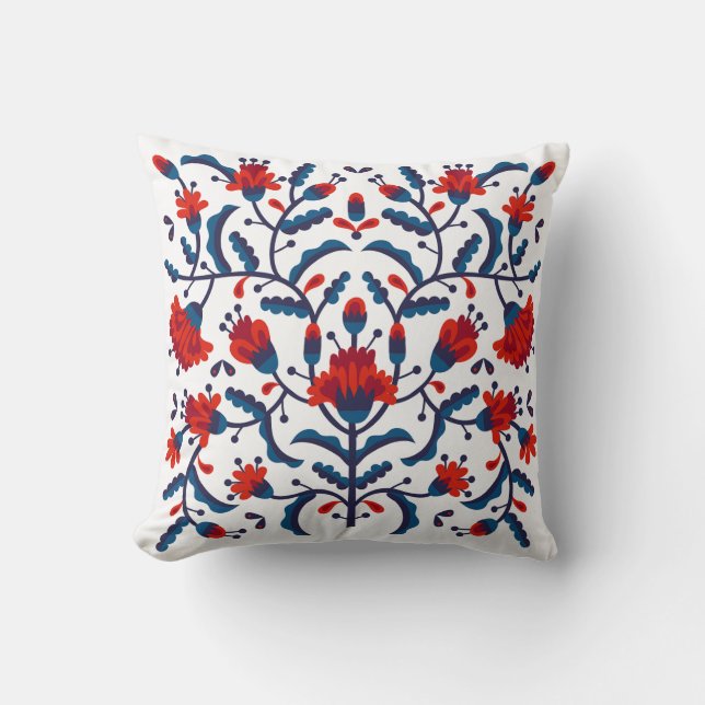 Blue and red floral pattern cushion (Front)