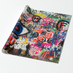 Blue and red floral textile wrapping paper