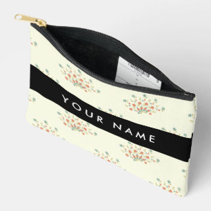 Blue and Red Flowers, Black, Your Name Accessory Pouch