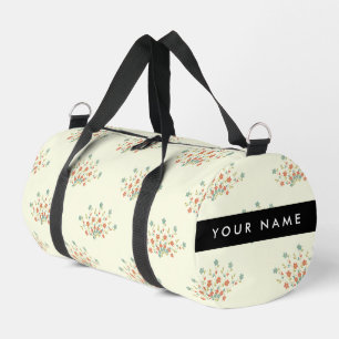 Blue and Red Flowers, Black, Your Name Duffle Bag