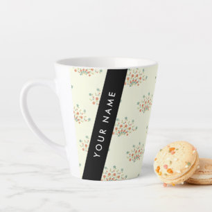 Blue and Red Flowers, Black, Your Name Latte Mug