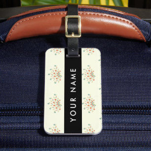 Blue and Red Flowers, Black, Your Name Luggage Tag