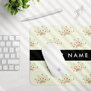 Blue and Red Flowers, Black, Your Name Mouse Pad