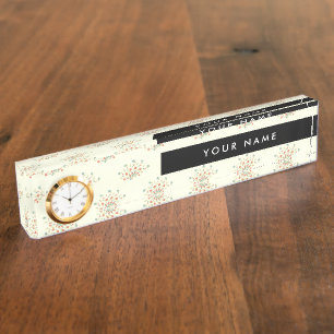 Blue and Red Flowers, Black, Your Name Nameplate