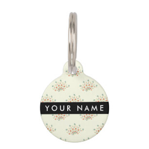 Blue and Red Flowers, Black, Your Name Pet Tag
