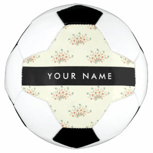 Blue and Red Flowers, Black, Your Name Soccer Ball