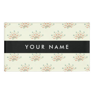 Blue and Red Flowers, Black, Your Name Tag