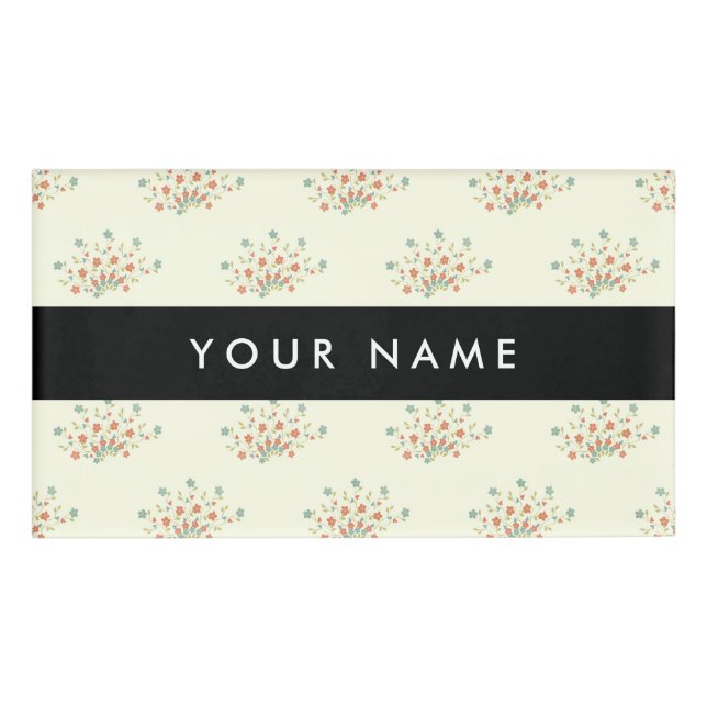 Blue and Red Flowers, Black, Your Name Tag (Front)