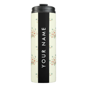Blue and Red Flowers, Black, Your Name Thermal Tumbler