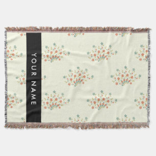 Blue and Red Flowers, Black, Your Name Throw Blanket
