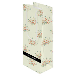 Blue and Red Flowers, Black, Your Name Wine Gift Bag