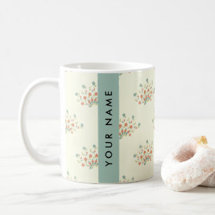 Blue and Red Flowers, Blue, Your Name Coffee Mug