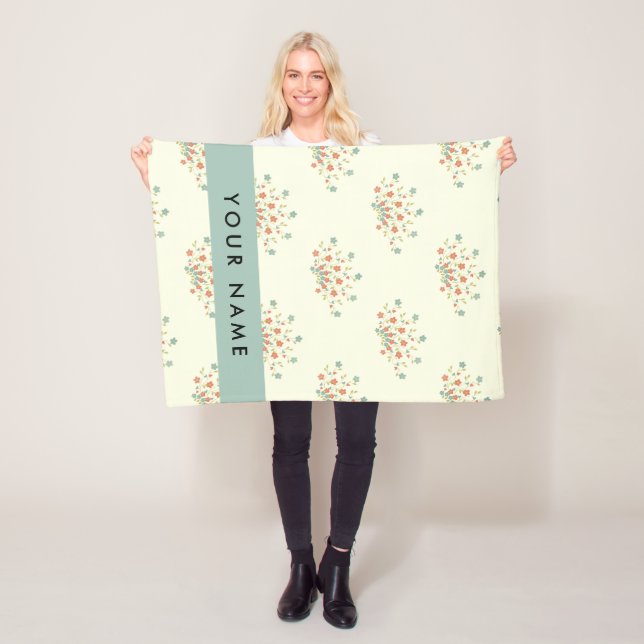 Blue and Red Flowers, Blue, Your Name Fleece Blanket (In Situ)