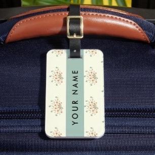 Blue and Red Flowers, Blue, Your Name Luggage Tag