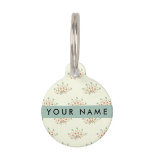 Blue and Red Flowers, Blue, Your Name Pet Tag