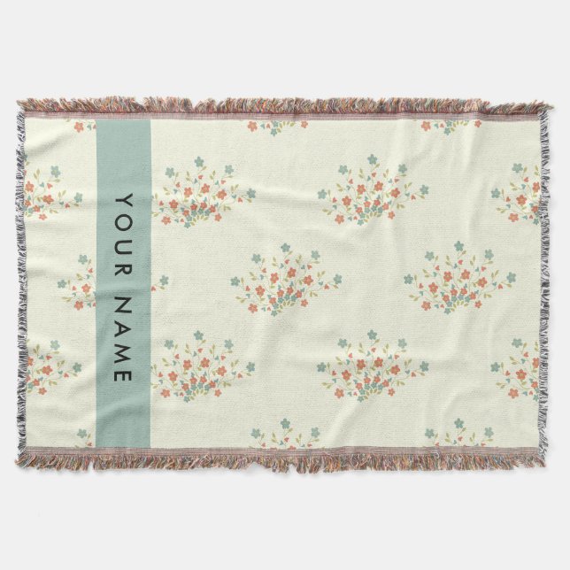 Blue and Red Flowers, Blue, Your Name Throw Blanket (Front)
