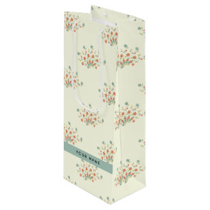 Blue and Red Flowers, Blue, Your Name Wine Gift Bag
