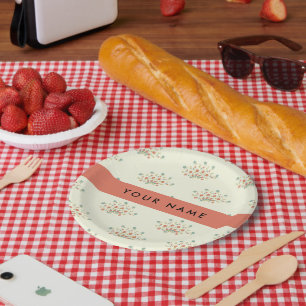 Blue and Red Flowers, Red, Your Name Paper Plate