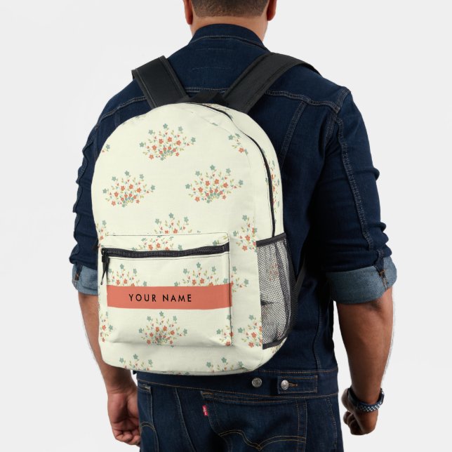 Blue and Red Flowers, Red, Your Name Printed Backpack (Insitu (Model))