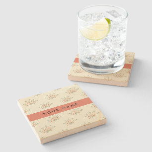 Blue and Red Flowers, Red, Your Name Stone Coaster