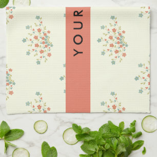 Blue and Red Flowers, Red, Your Name Tea Towel