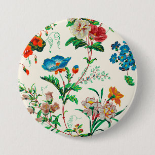 Blue and red flowers vintage painting Pattern 7.5 Cm Round Badge
