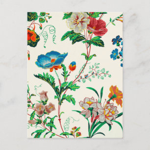 Blue and red flowers vintage painting Pattern Postcard