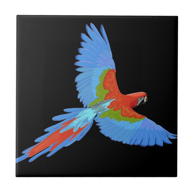 Blue and Red Flying Macaw Ceramic Tile (Front)