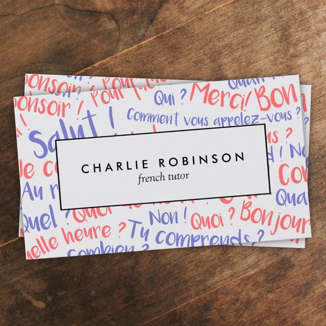 Blue and red french tutor business card (Creator Uploaded)