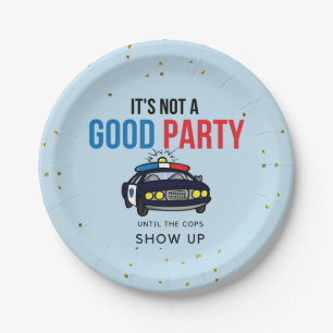 Blue and Red Funny Cops Show Up Paper Plate