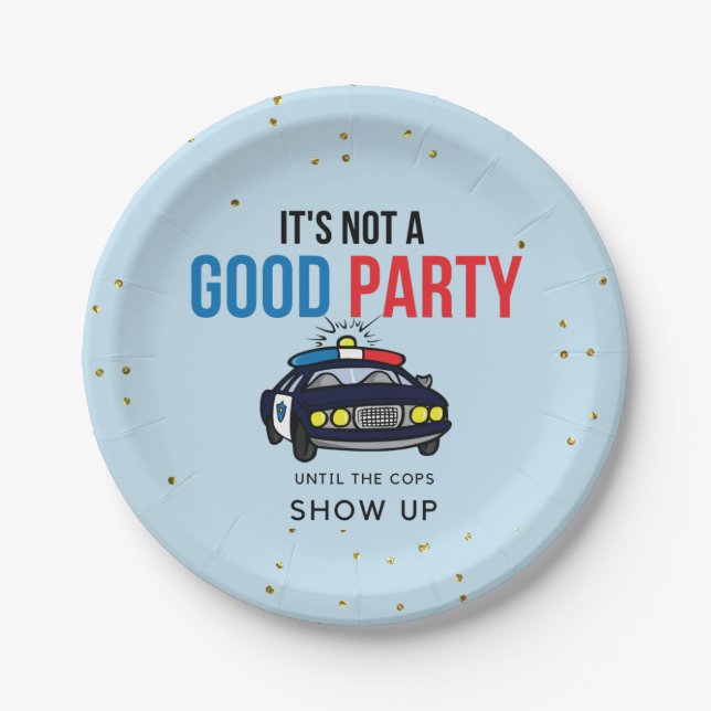 Blue and Red Funny Cops Show Up Paper Plate (Front)