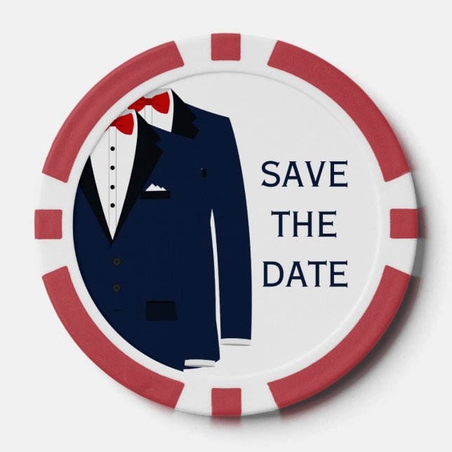 Blue And Red Gay Save The Date Poker Chips (Front)