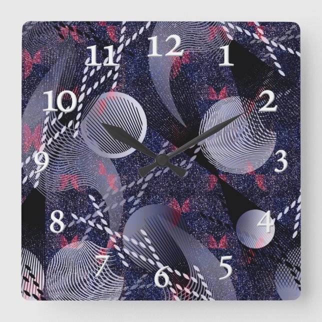 Blue and red geometric abstraction. square wall cl clock (Front)
