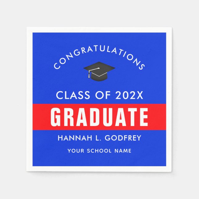 Blue and Red Graduation Congrats Custom Napkin (Front)