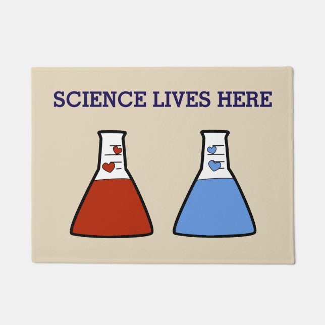 Blue and Red Heart Beaker Science Lives Here Doormat (Front)