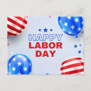 Blue and Red Illustrated Happy Labour Day Postcard