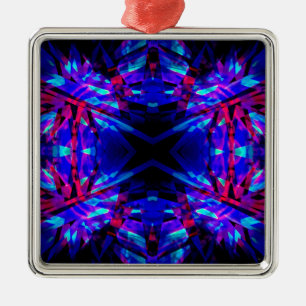 Blue and red kaleidoscope pattern metal ornament