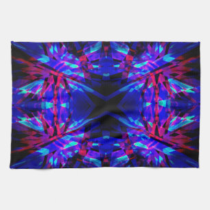 Blue and red kaleidoscope pattern tea towel