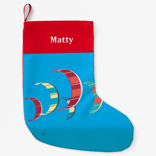 Blue and Red Kite Surfing  Small Christmas Stocking (Front)