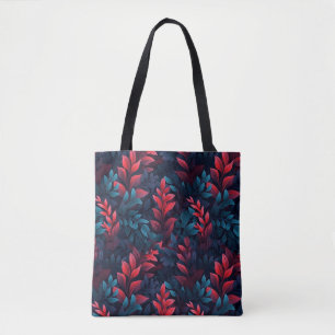 Blue and red leaves tote bag