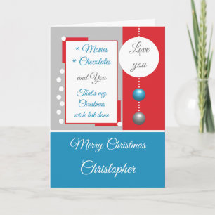 Blue and red Merry Christmas love you Holiday Card